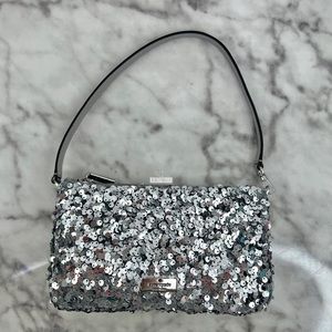 Kate Spade Kiki Sequin Convertible Wristlet Wallet Clutch In Silver